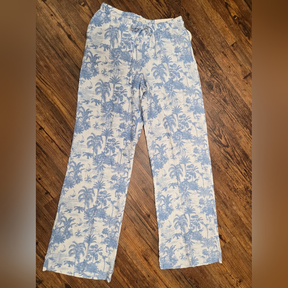 no comment white pants XS Tall nwt flamingo&palms print pockets drawstring comfy
